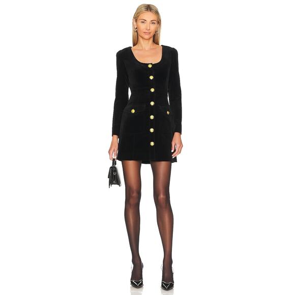 NWT A.L.C. Ivy Velvet Gold Button-Front Pockets Mini Dress Black Size 14 - Picture 2 of 4